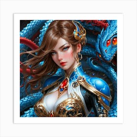 Beautiful Girl With A Dragon lop Art Print