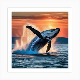 Whales Breaching In The Open Ocean 1 Art Print