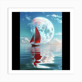 Sailboat In The Moonlight Art Print