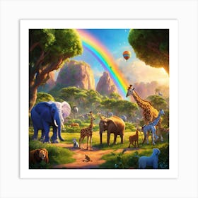 A Joyful Scene Showing A Variety Of Animals In The Jungle Art Print