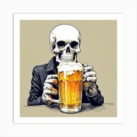 Skeleton Drinking Beer 1 Art Print