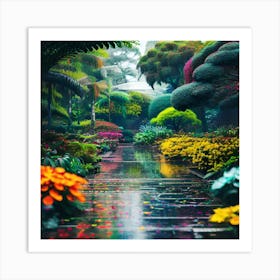 Garden In The Rain Art Print