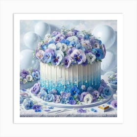 Blue Pansy Cake 1 Art Print