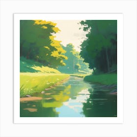 Peaceful Countryside River Acrylic Painting Trending On Pixiv Fanbox Palette Knife And Brush Stro (4) Art Print