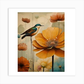 Bird On A Flower Art Print