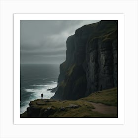 Lonely Man Standing On The Cliffs Art Print