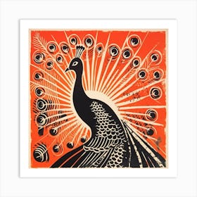 Retro Bird Lithograph Peacock 2 Art Print