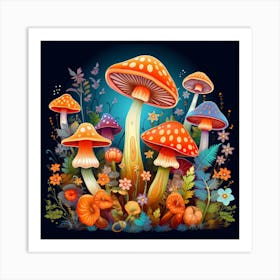 Mushrooms And Flowers 61 Art Print