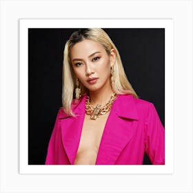 Oriental Glamour Portrait Of A Fashionable Model In A Pink Trench With Luxurious Thai Japanese Influ Art Print