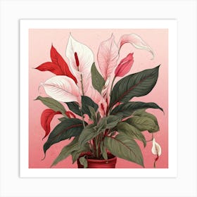 Pink And Red Plant Illustration Peace Lily Art Print 2 Art Print