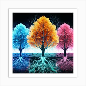 Three Colorful Trees in neon colors 9 Art Print