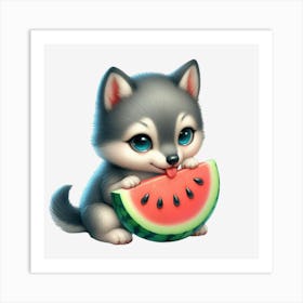 Watermelon Puppy Art Print