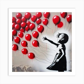 Girl With Red Balloons Art Print