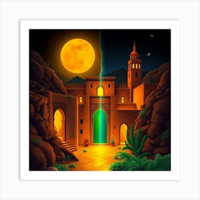 Egyptian Castle At Night Art Print