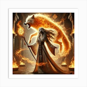 Volka Narys Fire Wolf Spirit Converted Art Print