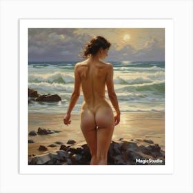 Nude Woman On The Beach Art Print