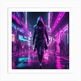 Assasin's Creed Character in Cyberpunk Future Art Print