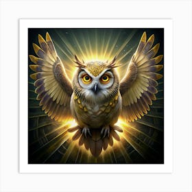 Golden Owl With Wings Spread Art Print