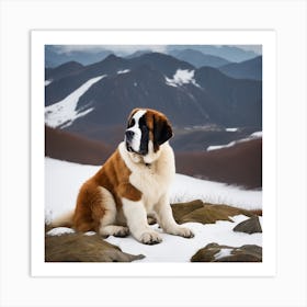 St Bernard Dog In Mountain (20) Art Print