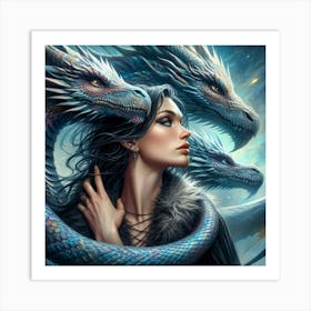 Dragons And A Woman Art Print