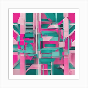 Pink and Teal Abstract Shapes Art Print