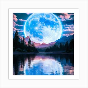 Full Moon Over Lake Art Print