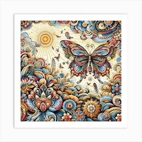 Decorative Floral Butterfly Abstract III Art Print