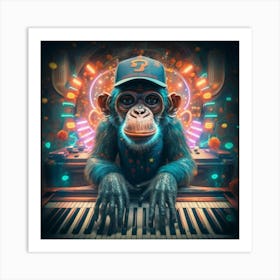 Monkey Playing Piano Art Print