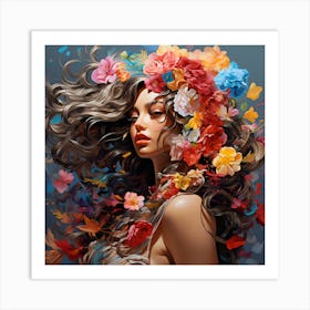 Floral Girl With Flowers In Her Hair Art Print