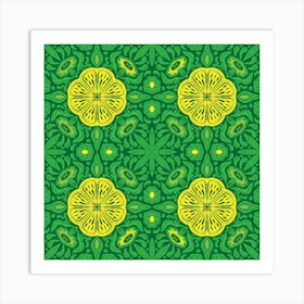 Yellow And Green Floral Pattern Art Print