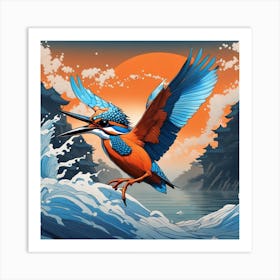 Kingfisher In The Water Art Print