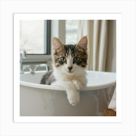 Cat In Bathtub Art Print