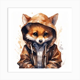 Watercolour Cartoon Sable In A Hoodie 1 Art Print