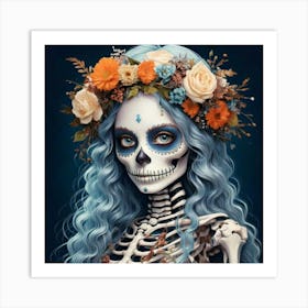 Firefly Whimsical Girl With Floral Skeleton Wreath And Curly Hair 23289 (2) Art Print