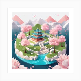 Chinese Landscape Low Poly (23) Art Print