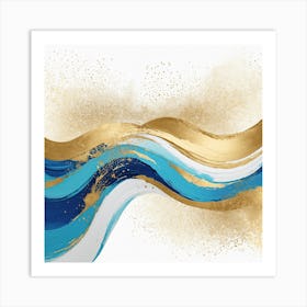 Blue And Gold Abstract Painting Art Print