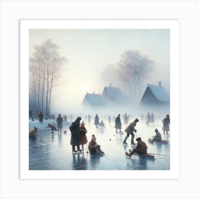 Ice Skating On The Pond Art Print Art Print