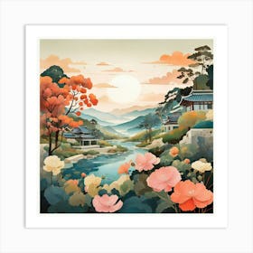 The Garden Of Morning Calm South Korea Modern Illustration 3 Art Print