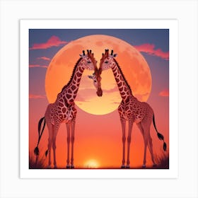 Giraffes At Sunset Art Print