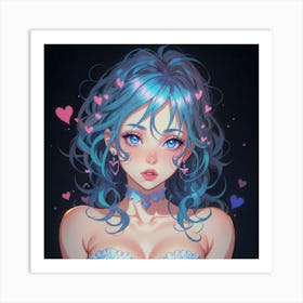 Cute Girl With Hearts 777(1) Art Print