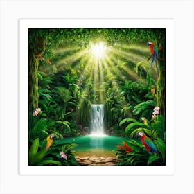 A Stunningly Vivid Scene Of A Tropica Forest Art Print