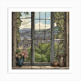 Window View Of Edinburgh Scotland In The Style Of William Morris 6 Art Print