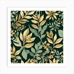 Gold Leaves Seamless Pattern Art Print