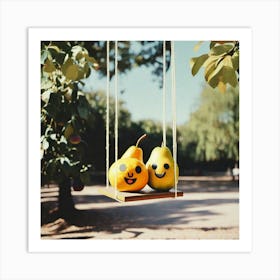 Pear faces on the swing Art Print