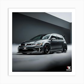 A Dramatic High Contrast Cinematic Photograph Of A Charcoal VW Golf R 3 Art Print