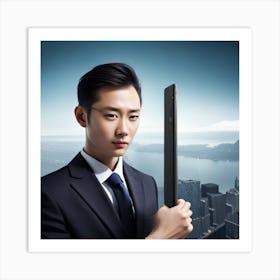 Portrait Of A Businessman Holding A Long Sword Art Print