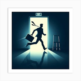 Businessman Running Out Of Door Art Print