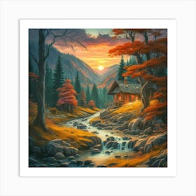 A peaceful, lively autumn landscape 7 Art Print