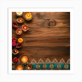 Diwali Themed Wooden Table From Above Showcasing 1 Art Print