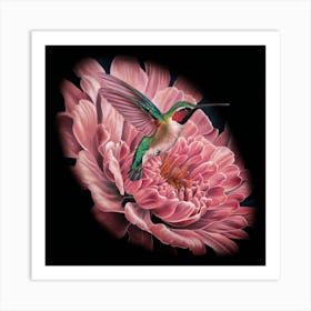 Hummingbird On A Pink Flower Art Print